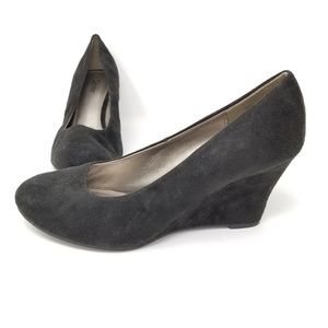 Black Faux Suede Wedge Heels